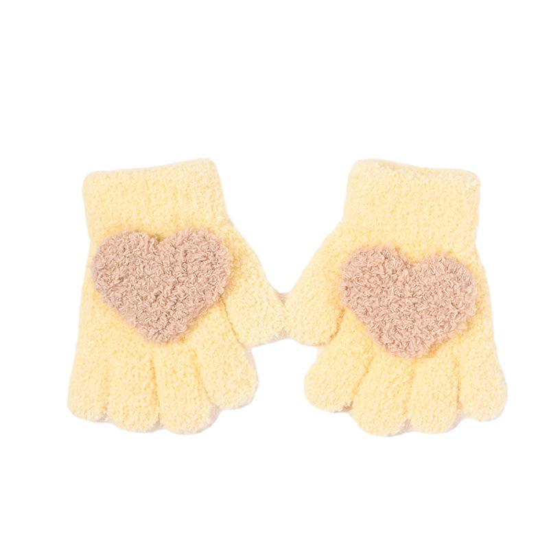 Winter Solid Color Childrens Love Gloves Warm and Cold Resistant All Finger Thick Boys and Girls Hand Warmer Thicken Glove