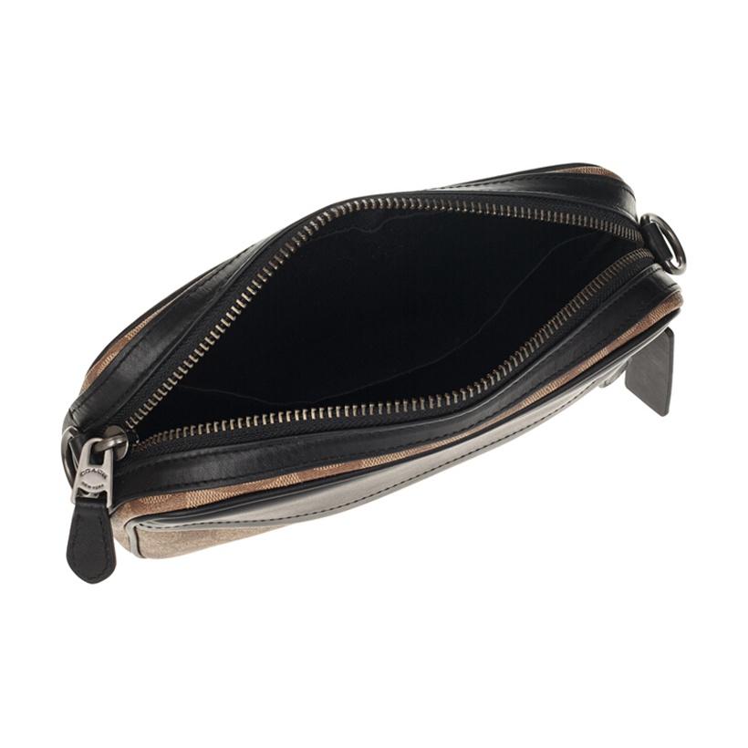 Coach Graham 23 Metallic Logo Iconic Pendant Color Block Leather Camera Bag Men Shoulder Bag Black Khaki Brown 50715-QBTN2