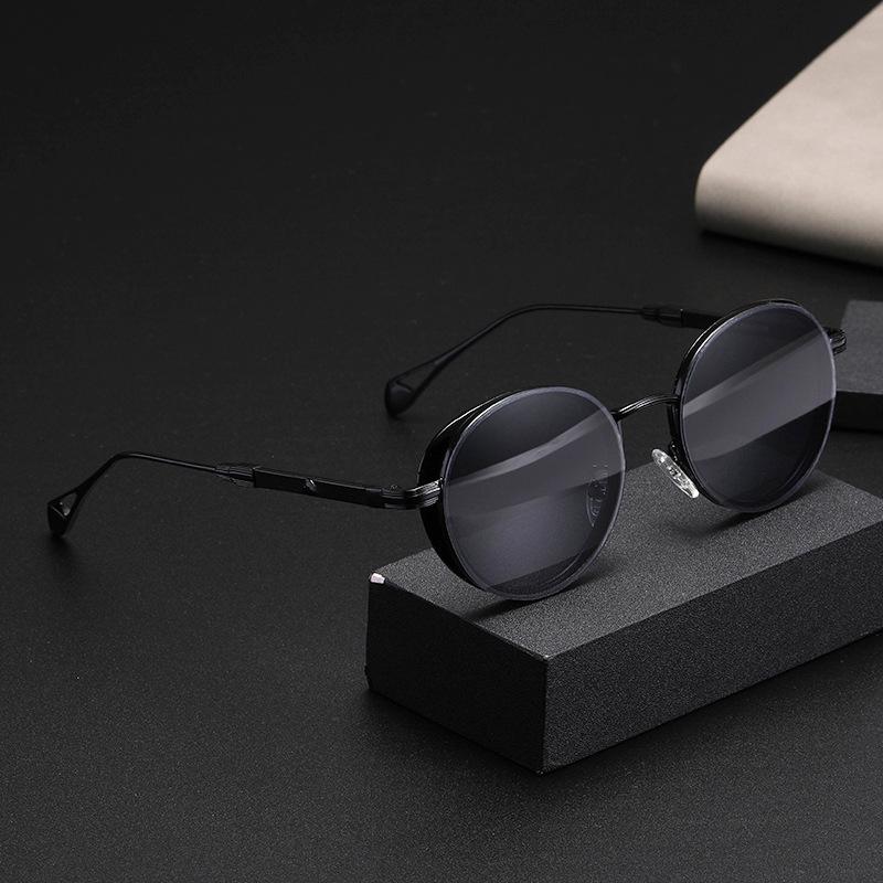 Vintage Oval Frame Men'S Sunglasses Premium Side Bag Small Frame Sunglasses Fashion Trendy Metal Full Frame Glasses