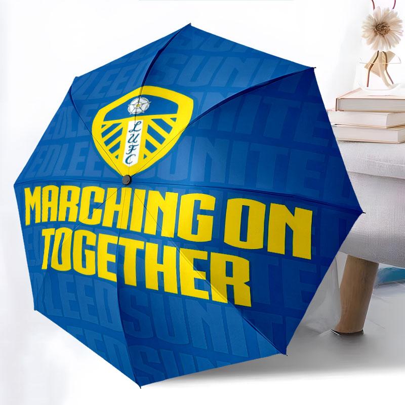 Leeds United logo pattern, automatic folding umbrella, portable and foldable design, 8 ribs, a Christmas or birthday gift.