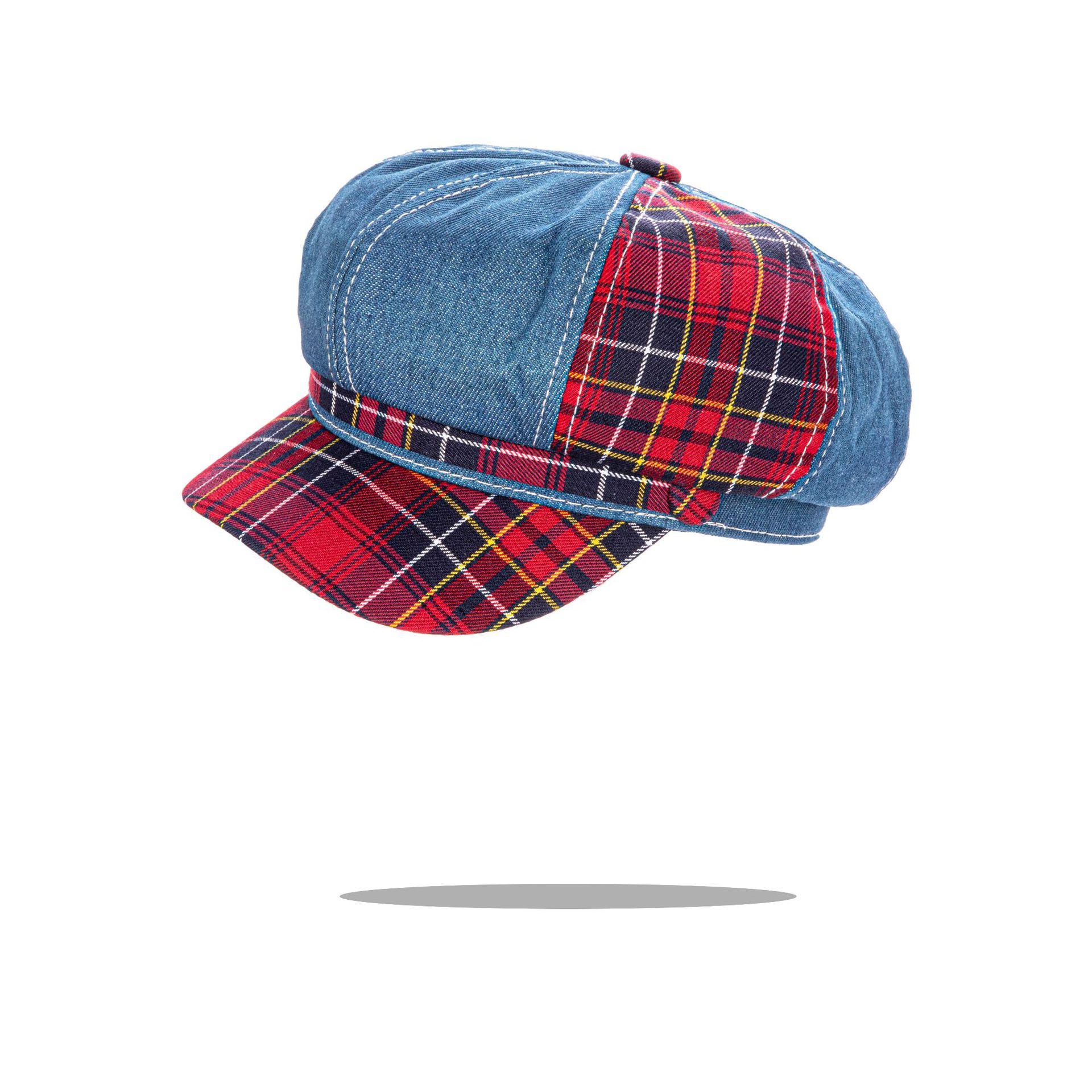 

JYL TS Сделай сам Клетчатый берет Осенняя восьмиугольная кепка Шляпа для сужения лица redmixedblue_ фламинго розовый