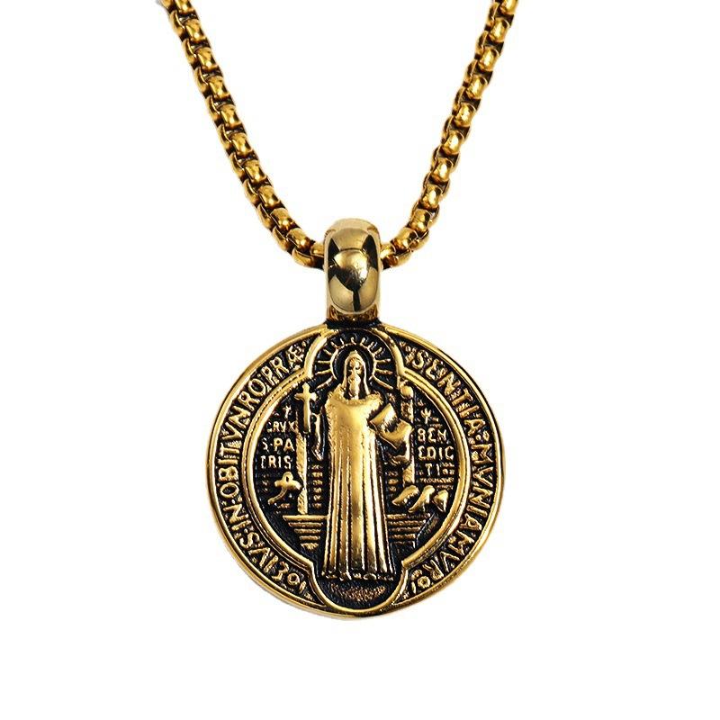 Saint St. Benedict Collar Medal of San Benito Necklace Men Women Spiritual Virgin Mary Pendant Chain
