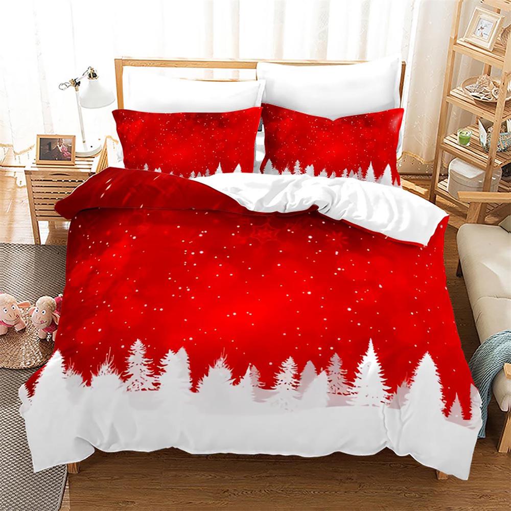 Christmas Duvet Cover Set King Size Snowflake Bells Pattern Festival Bedding Set Polyester Comforter Cover For Kids Boys Girls