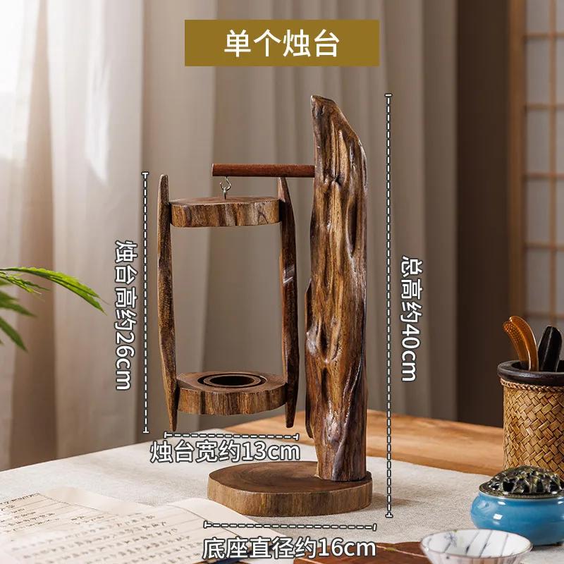 Log Wind Lamp Creative Candlestick Retro Southeast Asia Glass Cover Candlestick Outdoor Windproof Lantern Zen Decoration