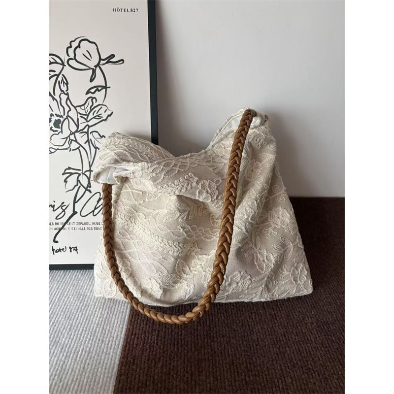 

New Chinese Style Retro Shoulder Underarm Bag Women 2025 New Arrival Artsy Embroider Handbag Niche Style Easy Matching Tote Bag Beige White