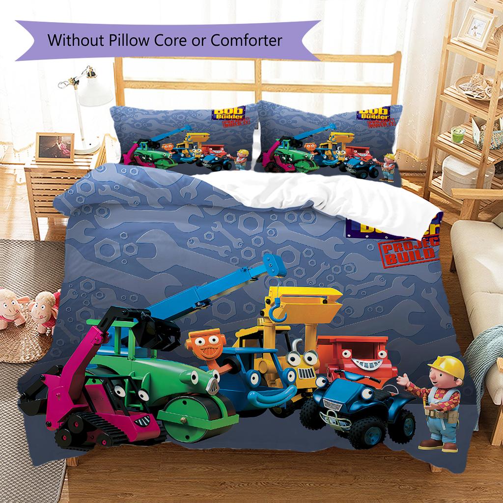Bob the Builder Pattern Bedding,Quilt Set Quilt Cover Pillowcase Home Birthday Gift (1 * Duvet Cover + 2 * Pillowcase, Without Core)