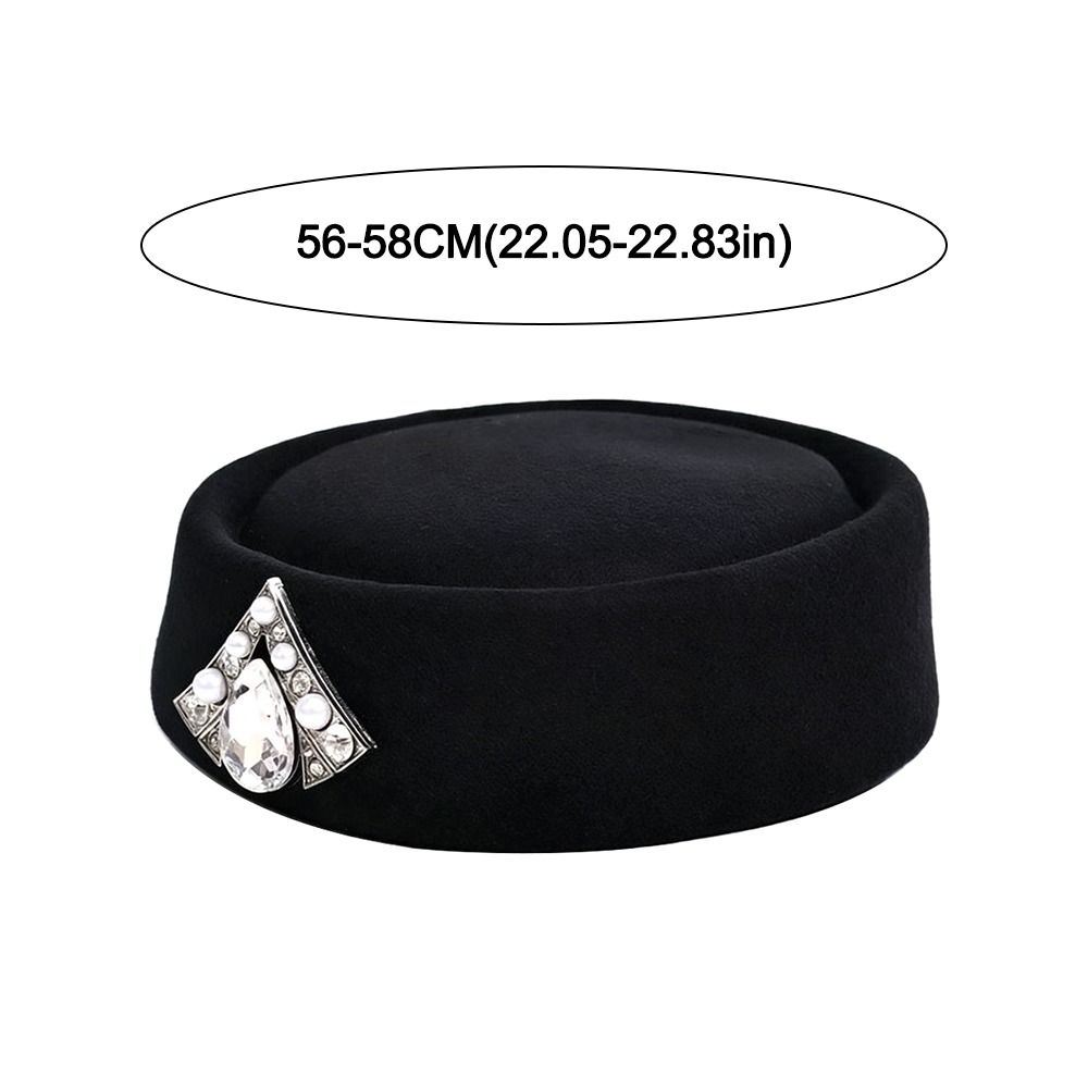 New British Retro Top Hats Crystal Embellished Headwear Felt Beret Air Hostess Hat for Women Party