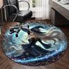 Witch Flying Through Starry Sky Round Carpet Chair Cushion Round Entryway Rug, Soft Round Rugs for Living Room, Bedroom, Circle Carpet Decor Gifts