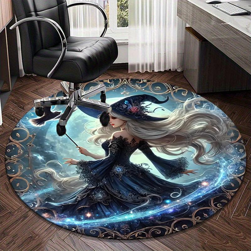 Witch Flying Through Starry Sky Round Carpet Chair Cushion Round Entryway Rug, Soft Round Rugs for Living Room, Bedroom, Circle Carpet Decor Gifts