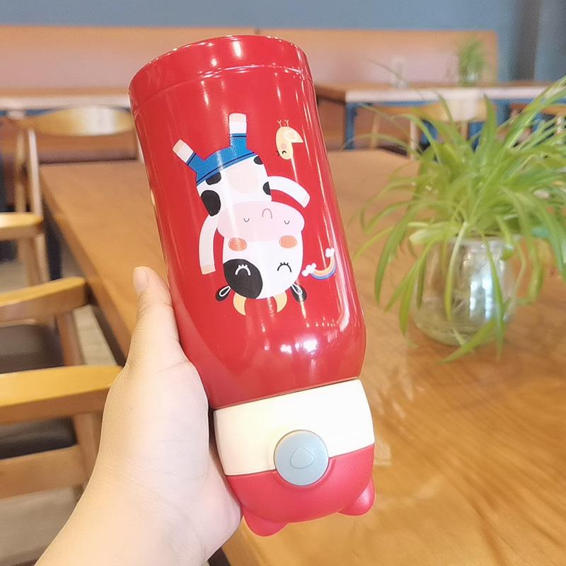 Termosmugg för barn med sugrör, dubbla vakuumflaskor i rostfritt stål Barn Söt termisk vattenflaska tumbler termokopp