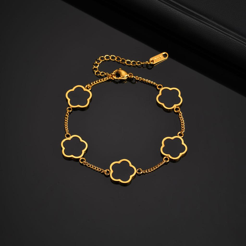Klassiek Roestvrij Staal Armband voor Mannen, Vijf Blad Bloemen Goud Zilver Kleur Armband, Mode Waterdicht Hoge Kwaliteit Sieraden