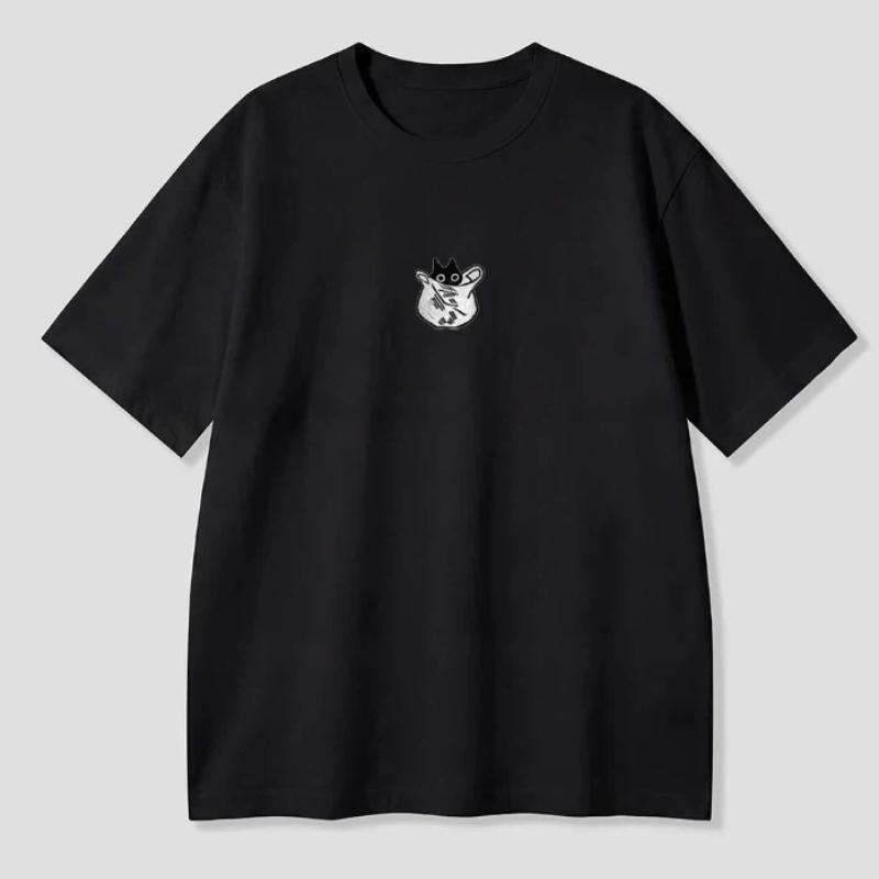 New T Shirt Cute Cat Milk Coffee Short-sleeved T-shirt Top Unisex Funny Science Cat Graphic Casual Tee for Women