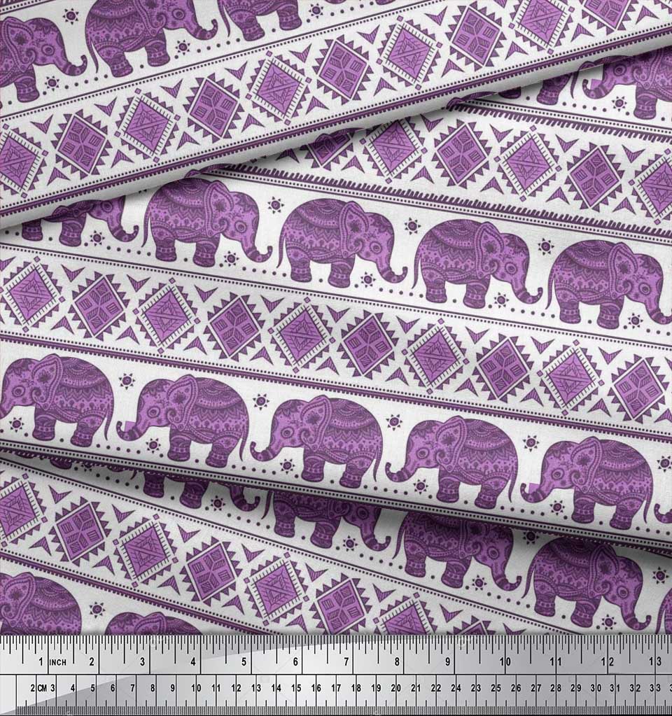 Soimoi Japan Crepe Satin Fabric Aztec & Tribal Elephant Ethnic Print Sewing Fabric Metre 42 Inch