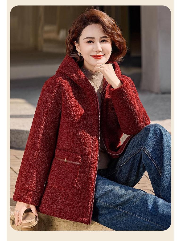 Hooded Fleece-Lined Cotton Jacket for Middle-aged & Elderly Women - Stylish Winter Collection