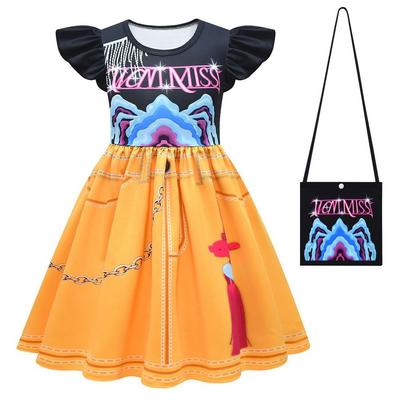 Kids Girls Anime Cartoon POP Singer Super Star Printed Ruffle Sleeves Pleat Dress Halloween Cosplay Costumes