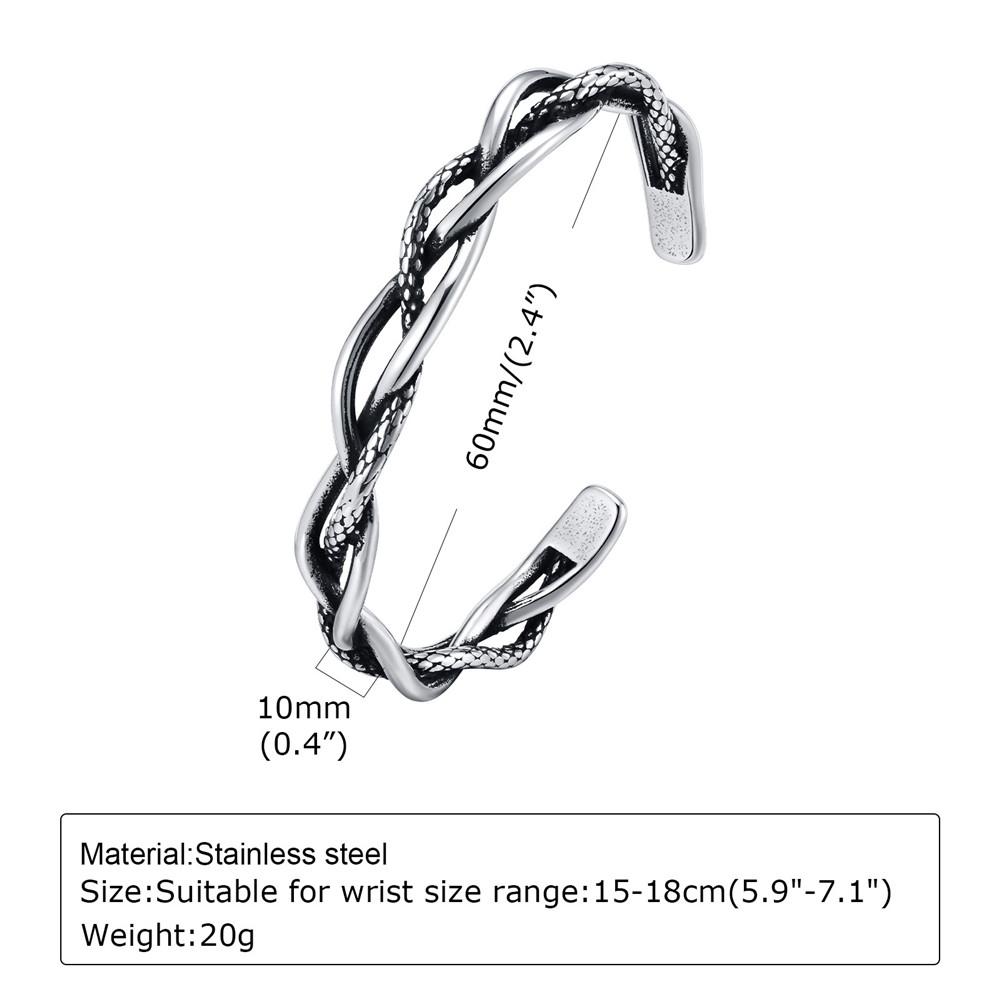 Personality Vintage Feather Thorns Twist Silver Color Open Cuff Bracelet for Men Stainless Steel Adjustable Bangle Gifts