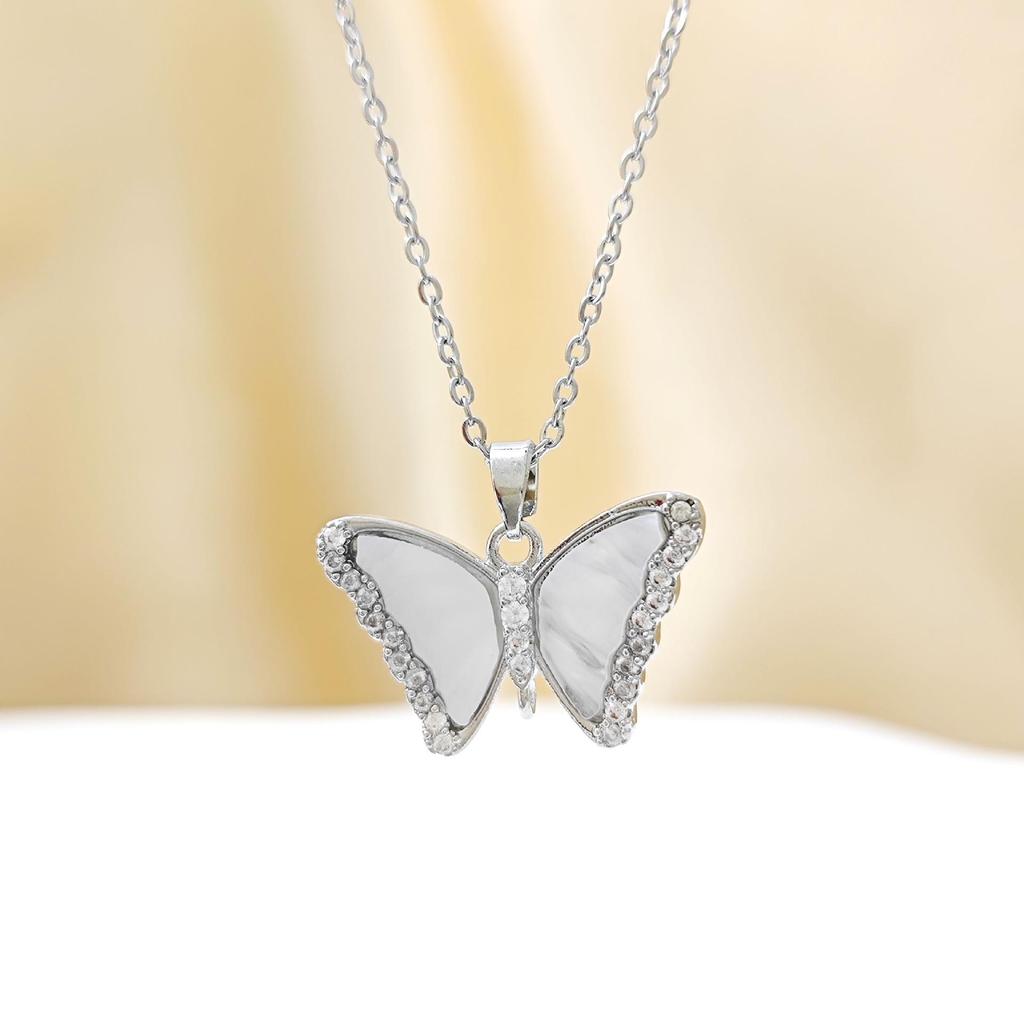 European & American Style Non-fading White Shell Butterfly Necklace - Elegant & Versatile Korean Fashion Statement for Women, Perfect Girlfriend Gift
