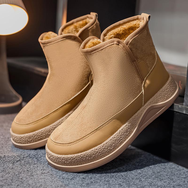 Winter Suede Casual Shoes Men Snow Fashion Ankle Boots Comfortable Fur Platform Cotton Shoes Man High-top Designer Short Boot