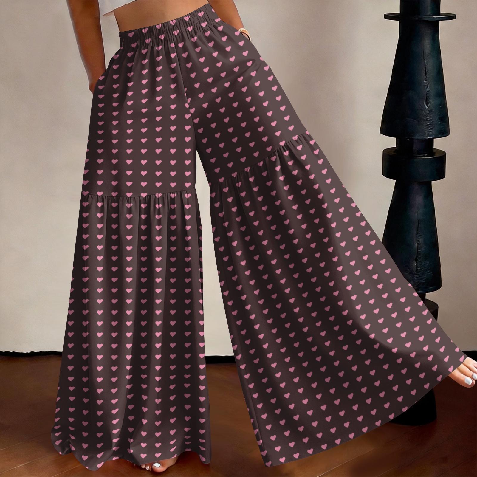 

Women s High Waist Wide Leg Pants Loose Fit Lightweight Flowing Printed Casual Trousers Elastic Waistband Palazzo Pants XL
