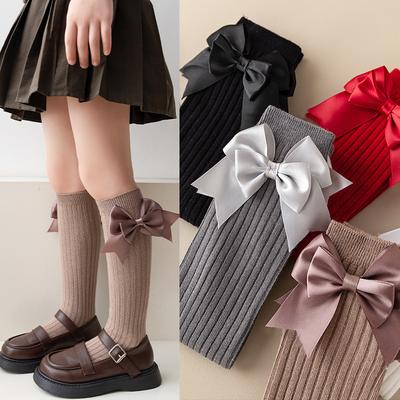 Frühling Herbst Baby Kinder Mädchen Socken Einfarbig Strümpfe Schule Student Uniform Knie Hohe Lange Socken Kinder Prinzessin Bogen Socken