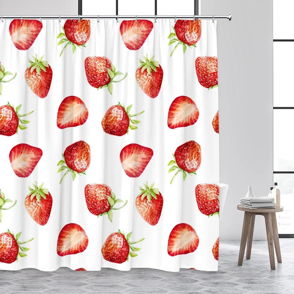 Tropical Fruits Shower Curtains Red Strawberry Lemon Pineapple Blueberry Cherry Bath Curtain Polyester Bathroom Decor With Hooks