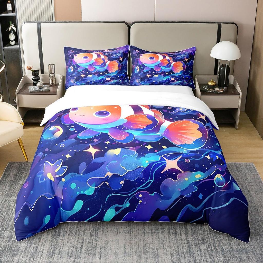 Clownfish Duvet Cover Sets For Kids Queen Size Lightweight Down Quilt Covers Bedroom Decor 2 Pillowcases 1 Duvet Cover No Quilt