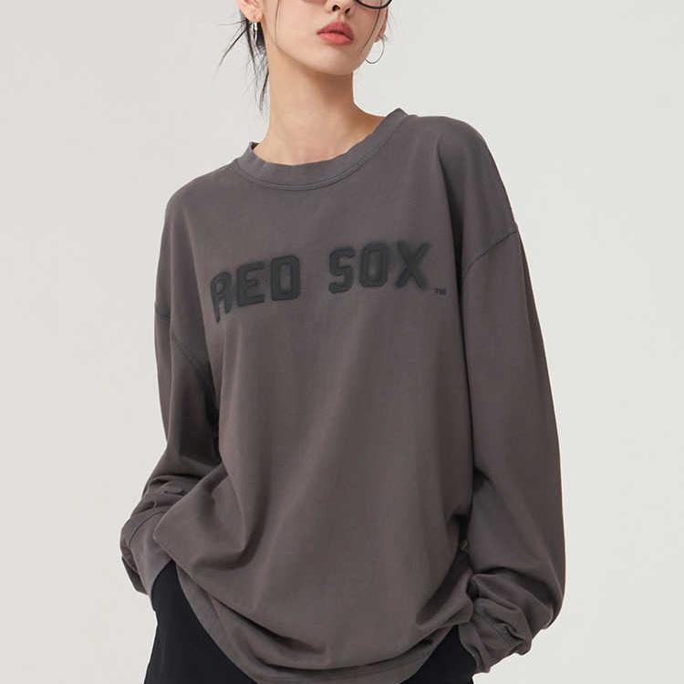 MLB Boston Red Sox Vintage Crew Neck Letter Drop Shoulder Long Sleeve T-Shirt Unisex T-Shirt Dark-Charcoal 3ATSB2051-43CGD