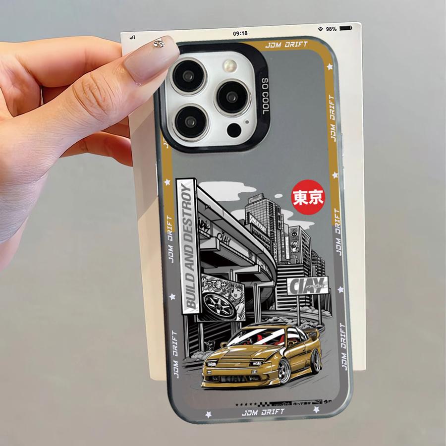 Japanese JDM Drift Car Red Sun Case for iPhone 16e 11 12 13 Pro Max 14 15 16 Plus Soft Shell