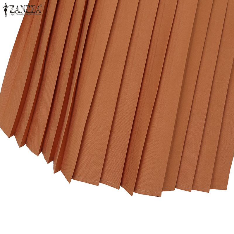 ZANZEA Women Casual Round Neck Solid Color Short Sleeve Dress