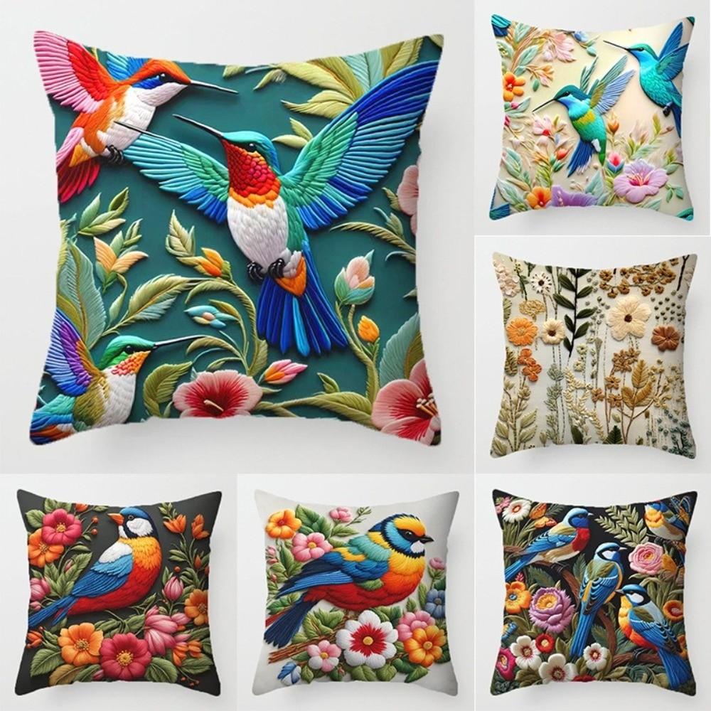 Flower Bird  45cm Pillow Case Vintage Decorative Pillowcase Creative Cushion Cover  Bedroom Accent