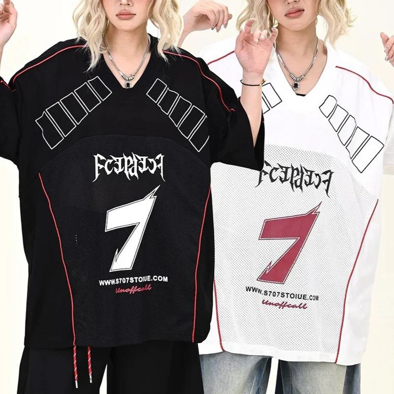 American Retro Sports Jersey Short-sleeved Fans European and American Street Tide Brand Loose Fan Version