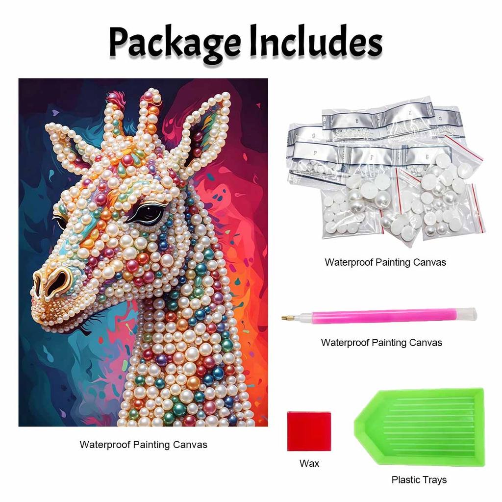 DIY Frameless Pearl Art Painting Kit Colorful Giraffe 3D Bead Canvas Handmade Craft for Adults Wall Decoration Gift