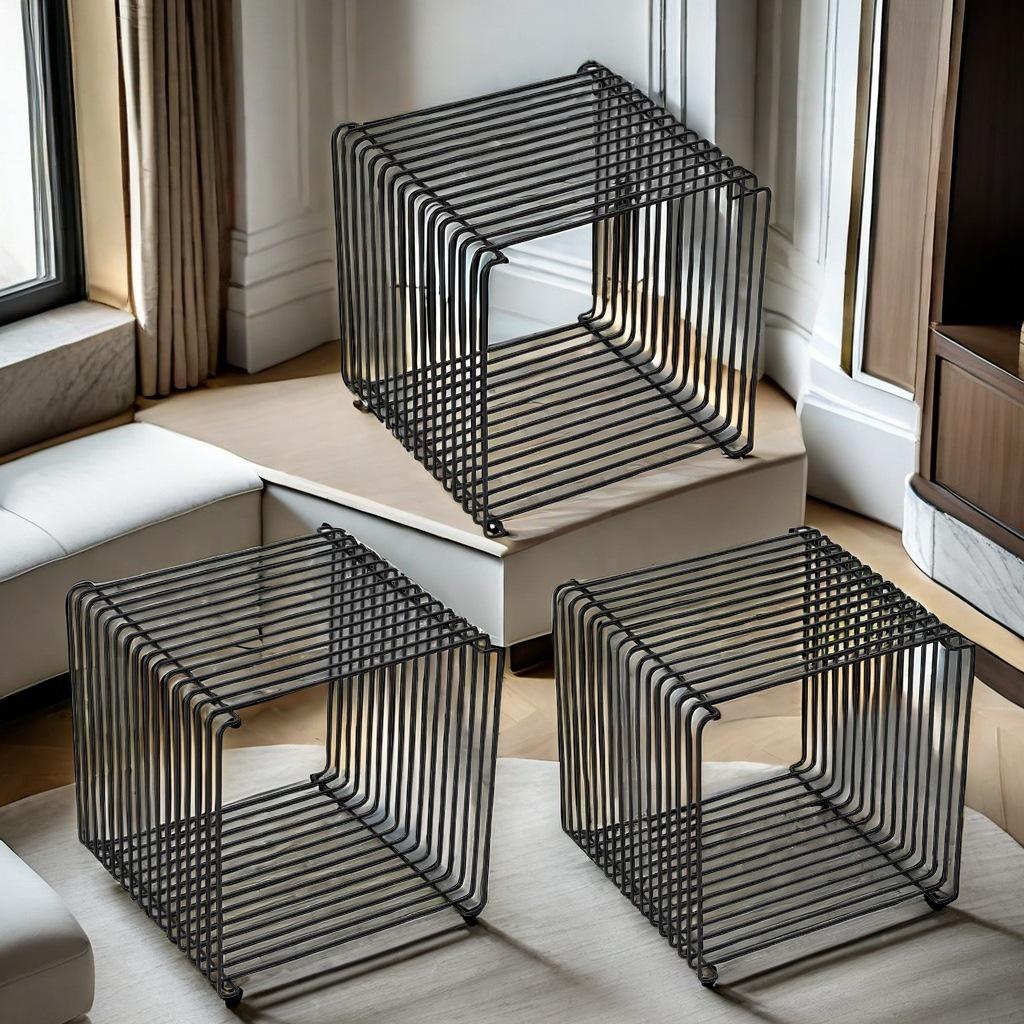 Beistelltisch für Sofa im Vintage-Stil aus Kohlenstoffstahl mit Zeitschriftenablage