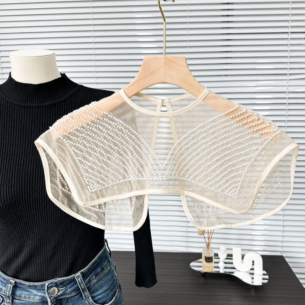 E-Commerce Hot Sale Bead Shawl With Fake Collar Clothing Dress Decoration Front Placket Neckline