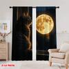 2D Flat Printing 2pcs Curtains Cat and Moon Light Filter Party Decorations for Indoor Celebrations   Room   Multipurpose Event