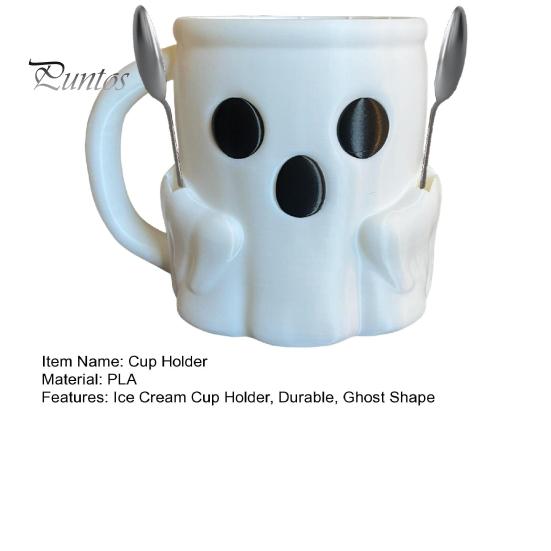 Creative Birthday Surprise Gift Halloween Ghost Ice Cream Pint Holder, Dual Spoon Slot And Theme Drinkware Handle Design Durable PLA Leak-Proof