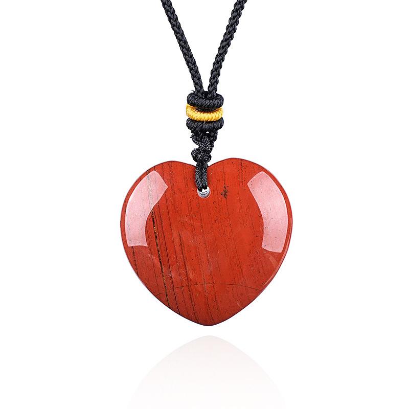 1pc 30mm Natural Stone Pendant Necklace Heart Amethyst Rose Quartz Pendant Necklace for Women Men Jewelry Party Gift