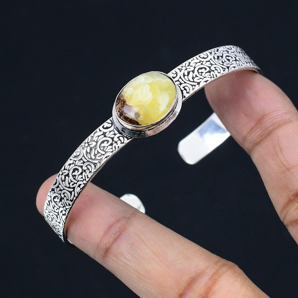 Root Chakra Oval Septarian Stone Sterling Silver Wife Art Deco Artisan Bangle