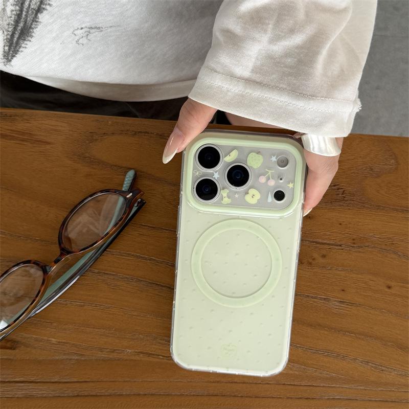 Summer Green Polka Dot Magnetic Stand & Double Layer Phone Case for iPhone 14, 15, 16, 17 Pro Max