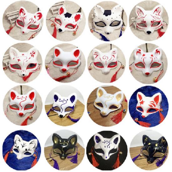 Vibrant Japanese Anime Fox Mask Featuring Artistic Handpainting And Unique Half Face Style