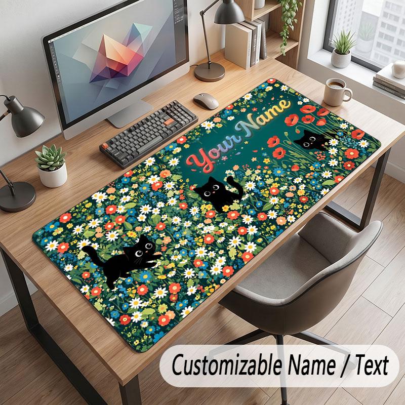 Cat Theme Customized Mouse Pad Personalized Print Name Text Desk Mat For Home Office Table Decor