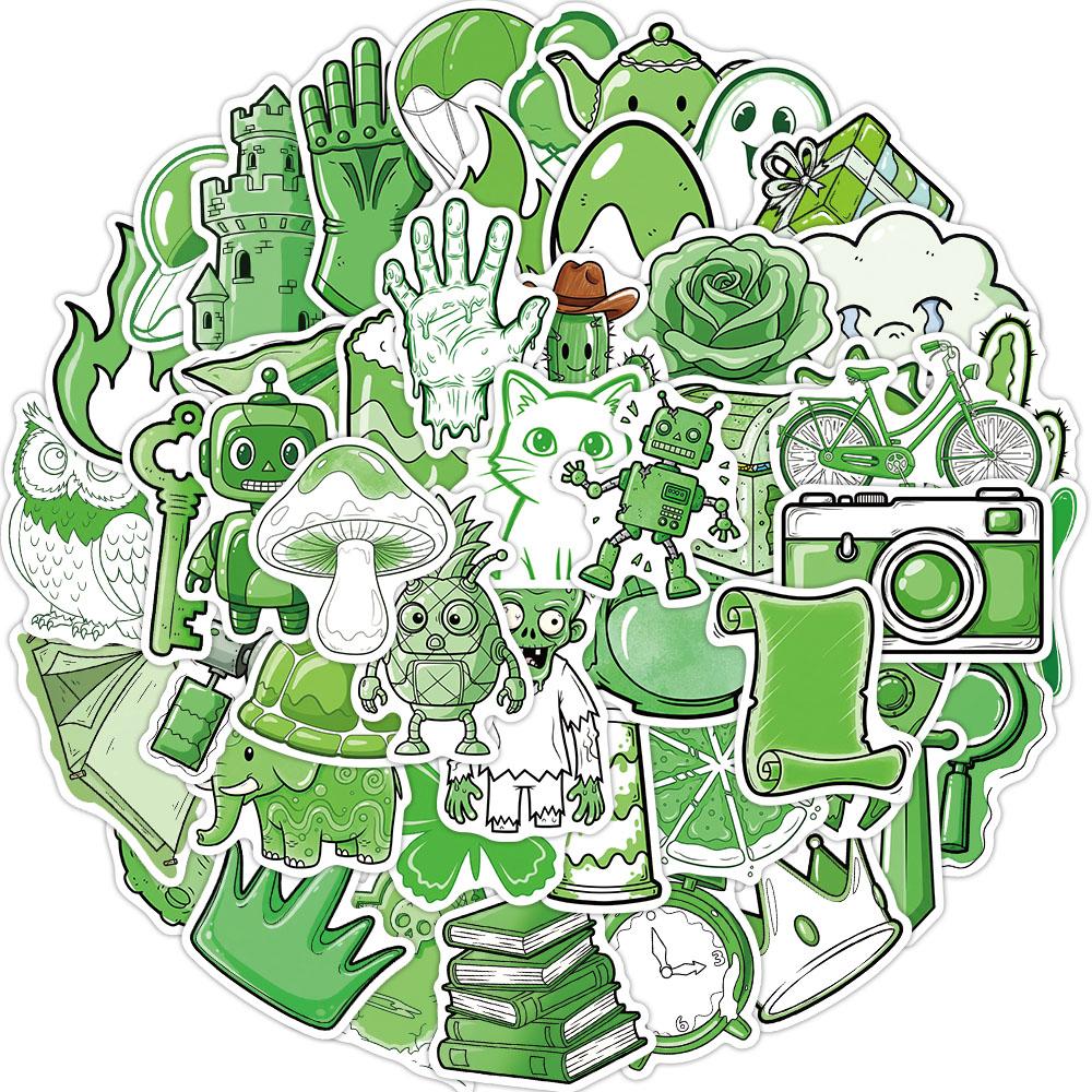 50PCS Green Item Stickers Decorative Guitar Phone Case DIY Luggage Laptop Tablet Waterproof Stickers