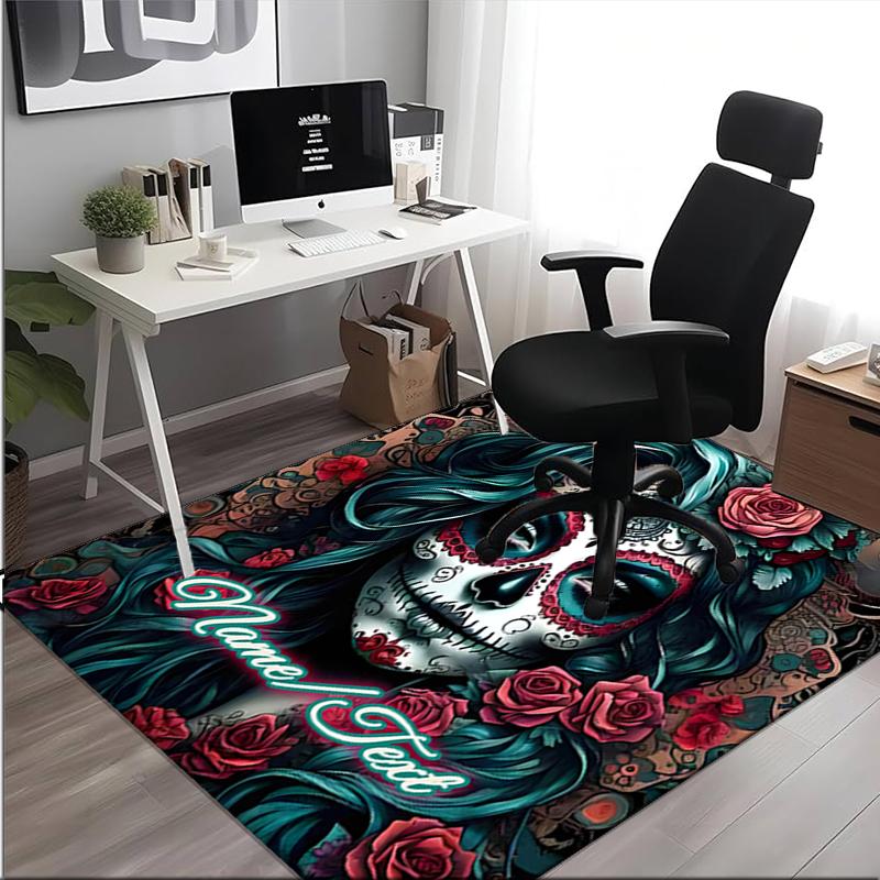 1PC Custom Name Day Dead Art Theme Floor Mat Ideal for Living Room, Game Rooms, Office, Bedroom,Floor Mat Playful Design