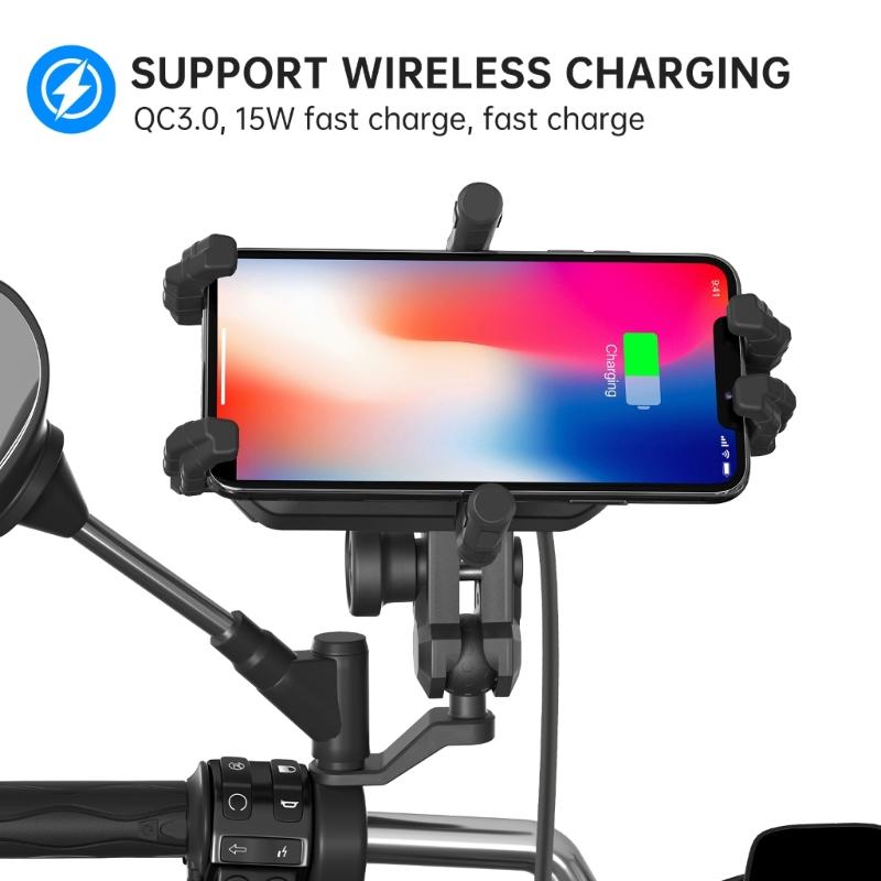 Motorcycle Phone Holder 15W Wireless Charger USB Fast Charging Bike Rack Support