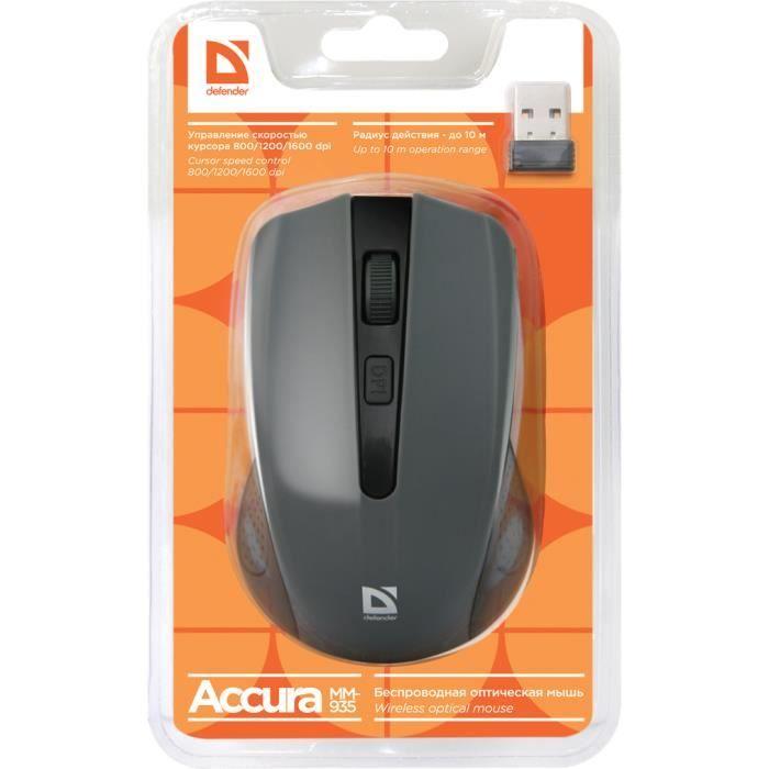 Souris sans fil Defender MM-935 - Ambidextre - Optique - 1600 DPI - Gris