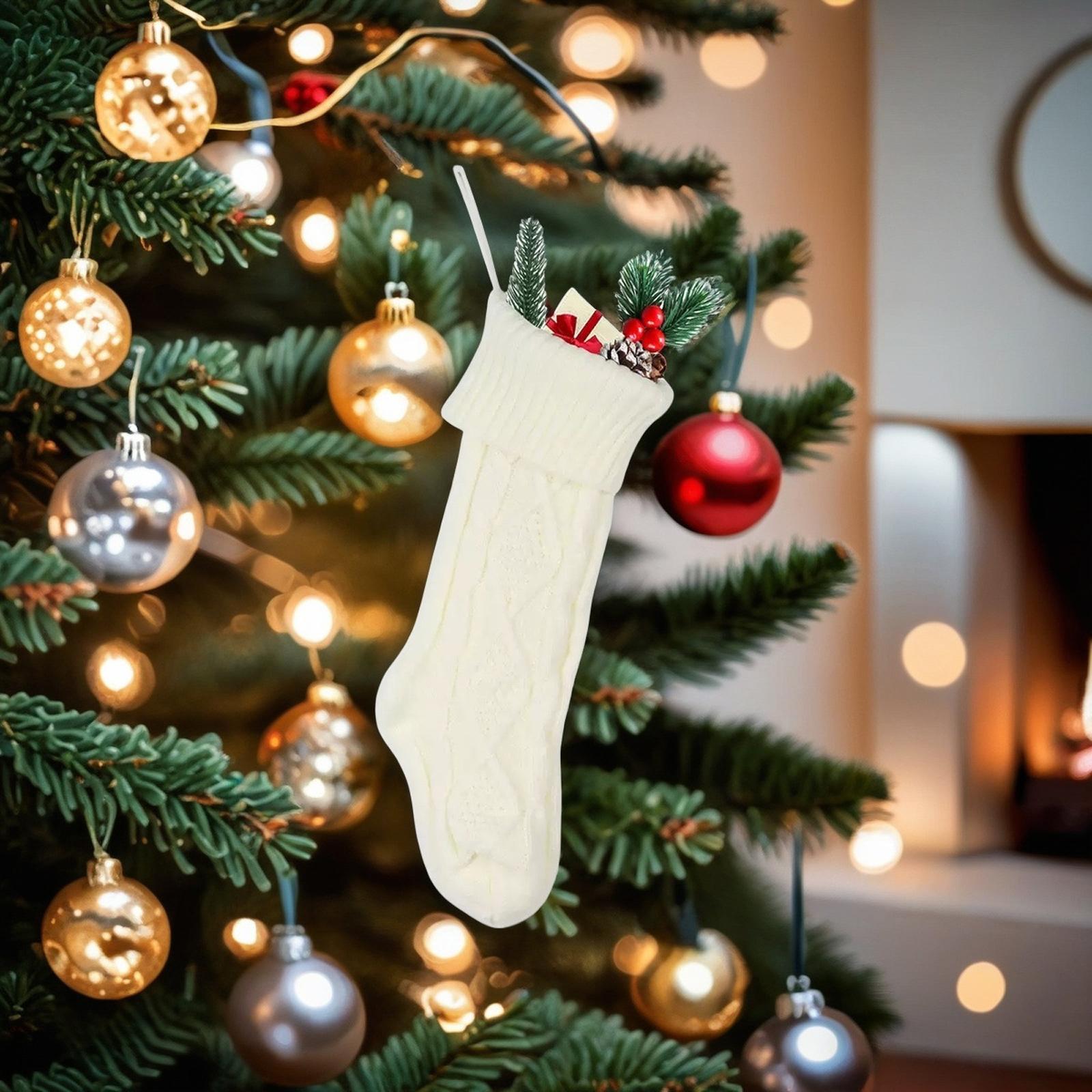 

Рождественские носки Рождественское украшение Домашнее украшение для стен Мешок для конфет Носки Ромб Подарок Вязаные носки One Size белый