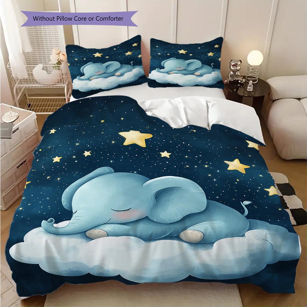 Elephant Pattern Bedding Quilt Set Quilt Cover Pillowcase Home Decoration Birthday Gift (1 * Duvet Cover + 2 * Pillowcase, Without Core)