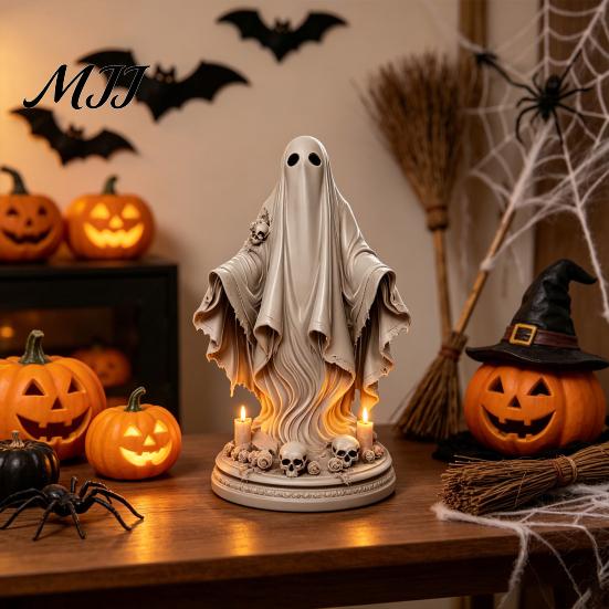 Ghost Figurine Halloween Figurine, Spooky Resin Skulls Statue for Cute Toy Tiered Tray Home Table Centerpiece, Party Supplies