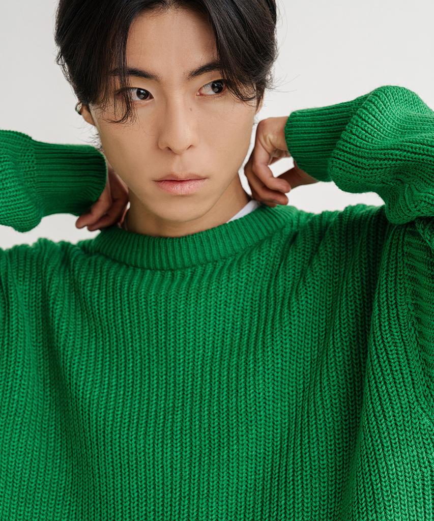 LEMAIN SECOND Oversized Voluminous Washable Crew Neck Hazzi Knit [Green]