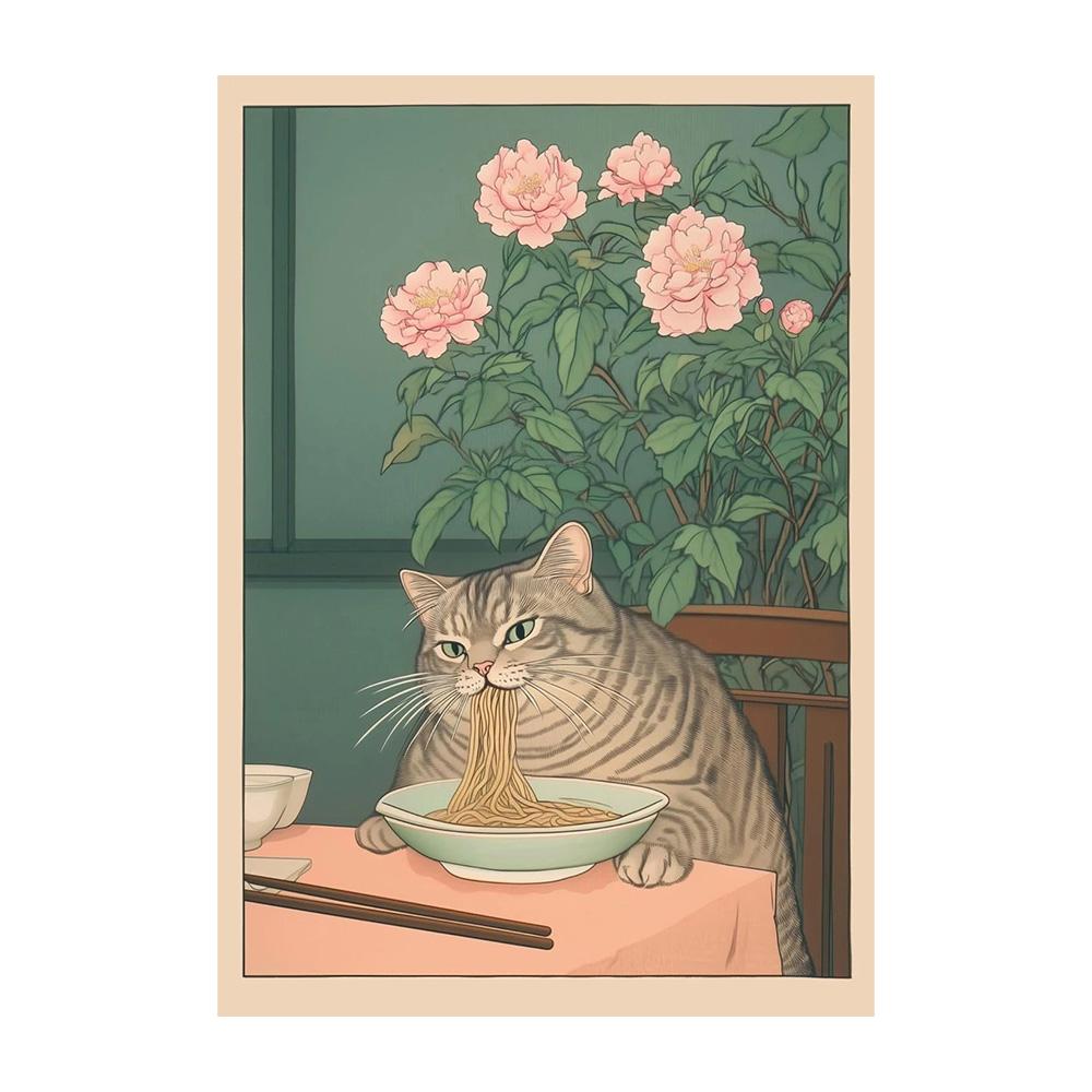 Gato Atigrado Japonés en Bañera Impresiones de Póster Pintura sobre Lienzo Estética Retro Arte de Pared Imagen Japandi Baño Aseo Decoración para el Hogar